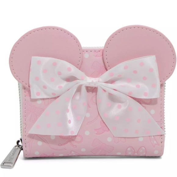 Loungefly Handbags - Loungefly Minnie Mouse Debossed Pink Polka Dot Bow Wallet